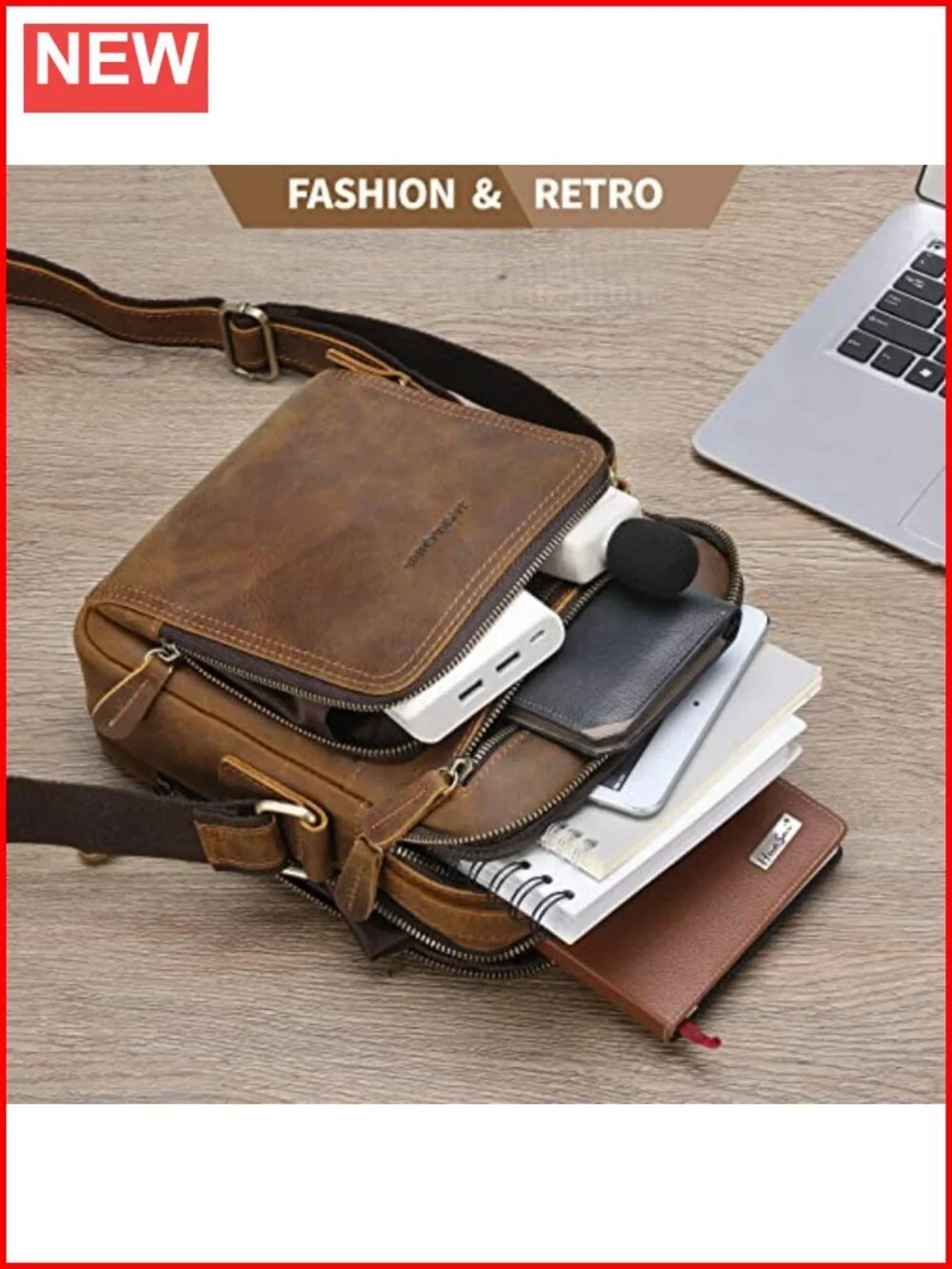 Men's Genuine Cowhide Leather Messenger Bag Crossbody Work Business Travel